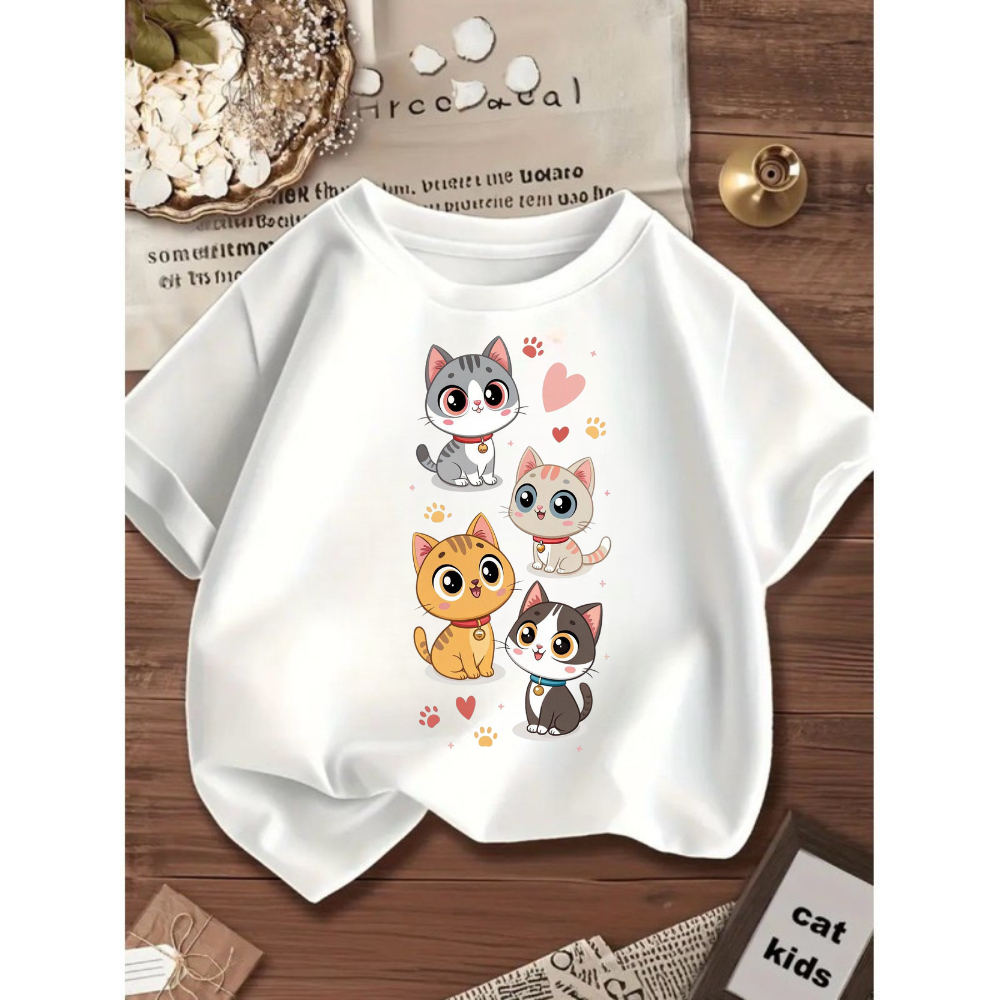 Blusinha Camiseta Menina Infantil Juvenil 100% algodão 4 Gatinhos Coração