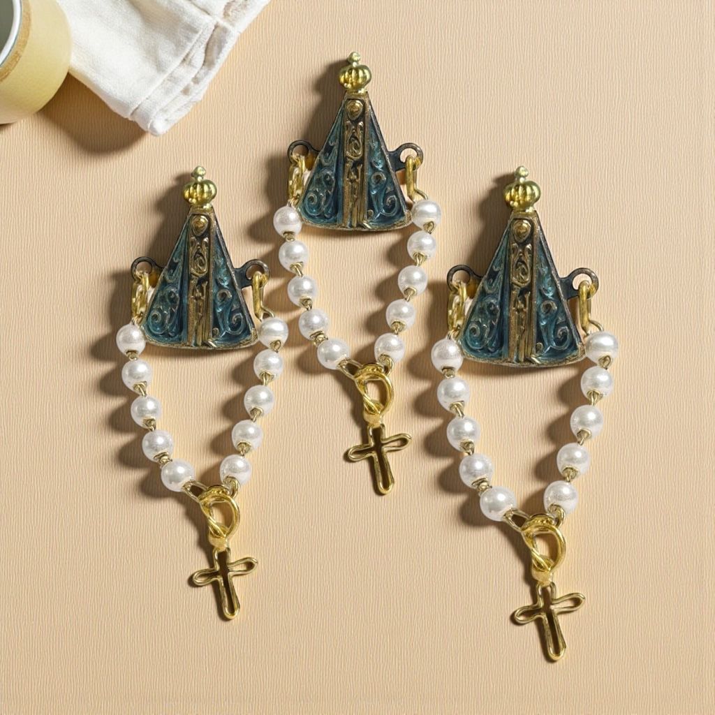 12 Broche Boton Nossa Senhora Aparecida Terço Perola
