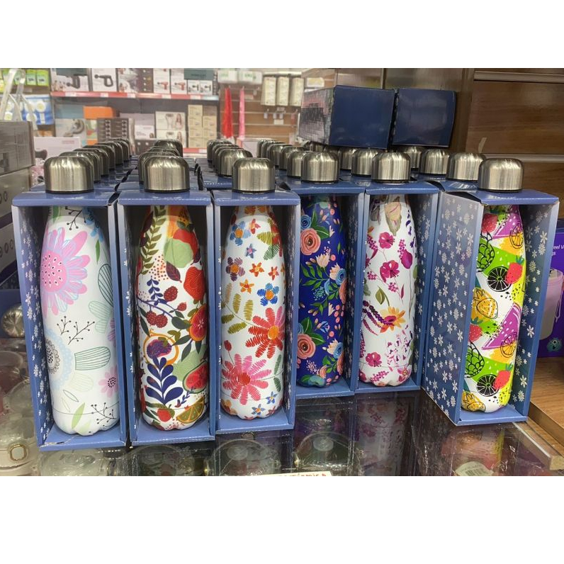 Garrafa Térmica Aço Inox Estampada Floral ou Sólida 500ml Academia Fitness em Oferta na Shopee