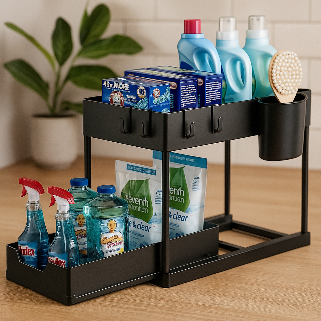 Organizador de Pia Cozinha 2 Níveis Gaveta Deslizante Metal Cesto 40cm