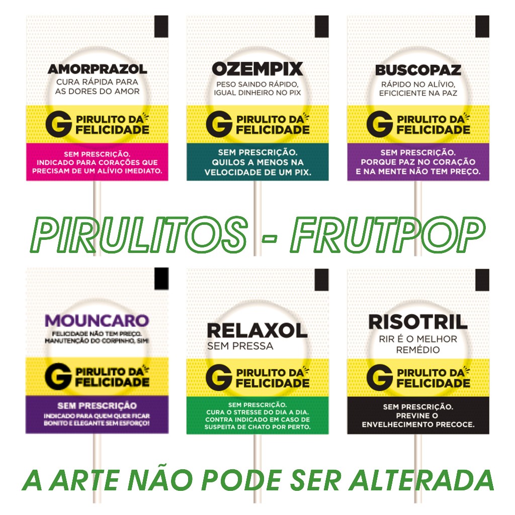 Pirulitos da Felicidade Divertidos Festa Fomaturas (FrutPop Já Personalizados) em Oferta na Shopee