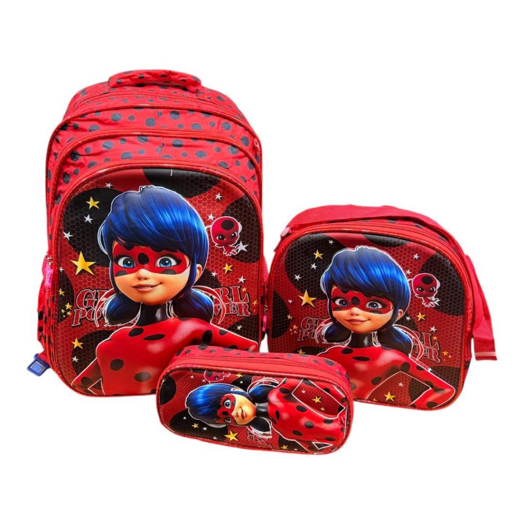Mochila Infantil Escolar Impermeável 3D + LANCHEIRA TÉRMICA + estojo grande menina