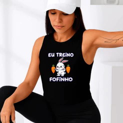 Regata Feminina Estampada Cavada Blusa Academia Treino Algodão 100% Confortável Coelho Fofo Verão GYM