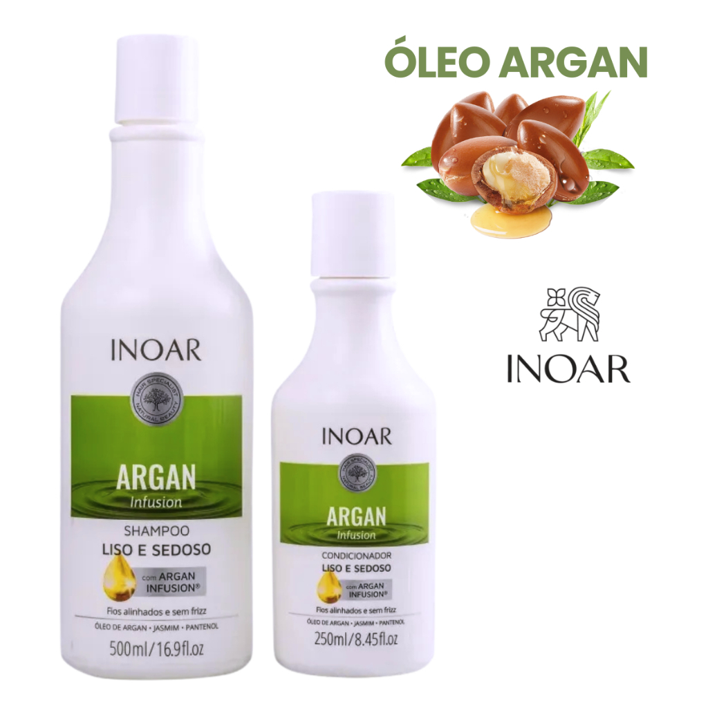 kit inoar Argan Infusion Liso e Sedoso Shampoo 500ml + Condicionador 250ml em Oferta na Shopee