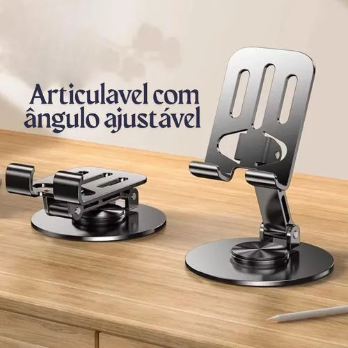 Suporte Espaço Alumínio de Mesa Base Rotatória Ajustável 360º Para Smartphones Celular