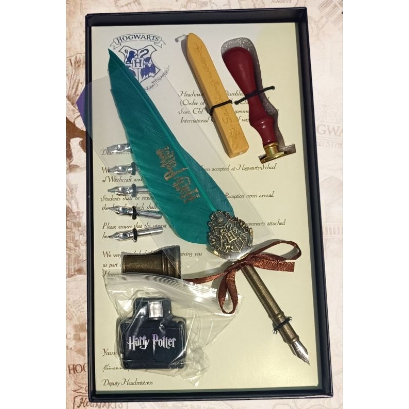 Kit Sonserina Harry Potter | Pena+Tinteiro+Selador de Cera | Hogwarts Feather Pen Set Luxo | Presente Geek Colecionável