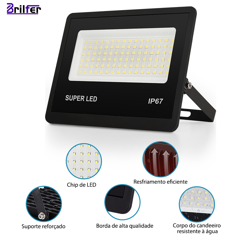 Kit2 Refletor LED 400W IP67 A Prova d'Água Branco Frio 6500K Super Brilhante Economia e Vida Longa