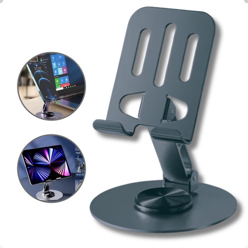Suporte Espaço Alumínio de Mesa Base Rotatória Ajustável 360º Para Smartphones Celular