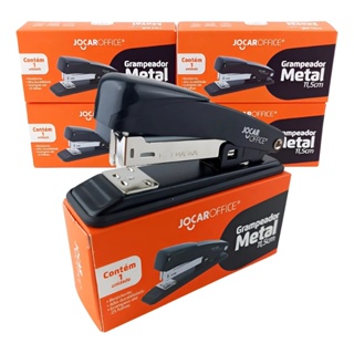 Kit 2/5/10 Grampeadores Metal Preto 25 Folhas Escritório 11,5cm 26/6 Jocar em Oferta na Shopee