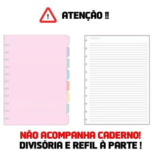 Kit Caderno REFFIL com 8 divisórias coloridas para caderno de 11/10/8 discos A4/B5/A5