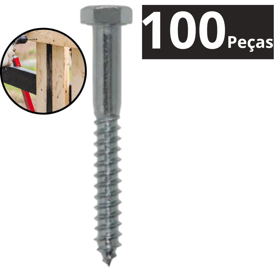 Parafuso Sextavado Rosca Soberba Zincado 1/4x50mm Para Madeira e Bucha de Fixação