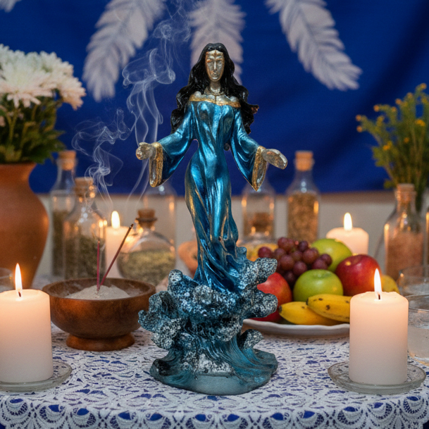 Iemanjá Orixá em Resina Oca 27cm – Estátua Decorativa Umbanda Rainha das Águas em Oferta na Shopee