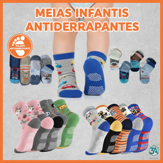 Kit 12 Pares Meias Infantil Menino Bebê Criança Estampada Antiderrapante em Oferta na Shopee