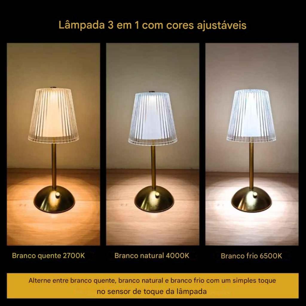 Abajur Recarregável Luminária Luz Led Branco Quente Ajustável USB Quarto Sala — imagem 2 de 2