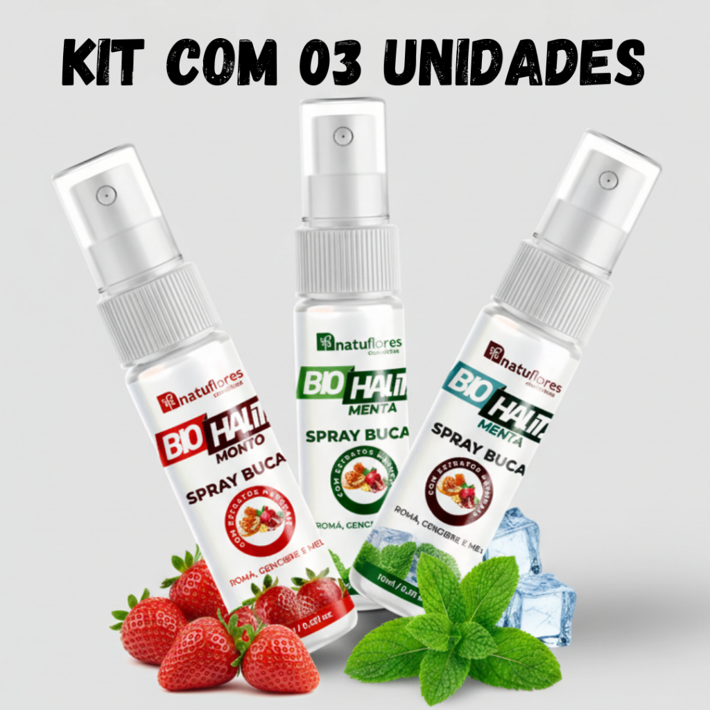 Combo com 03 Spray Bucal Bio Halit’z Sortido 18ml Menta Morango e Extra Forte  Hálito Fresco Contra Mau Hálito em Oferta na Shopee
