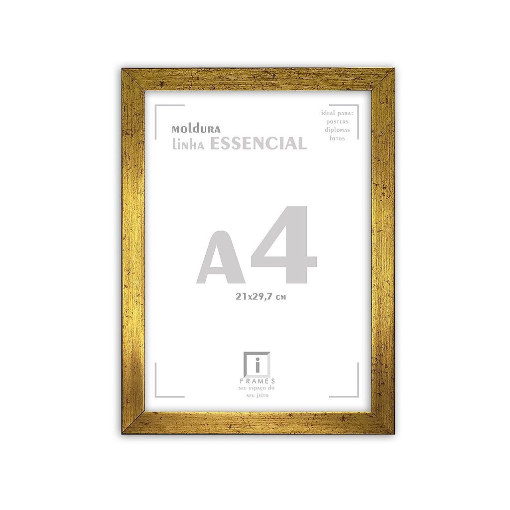 Moldura Quadro A4 21x30 cm Diploma Poster C/ Acetato Linha Colors - OURO VELHO
