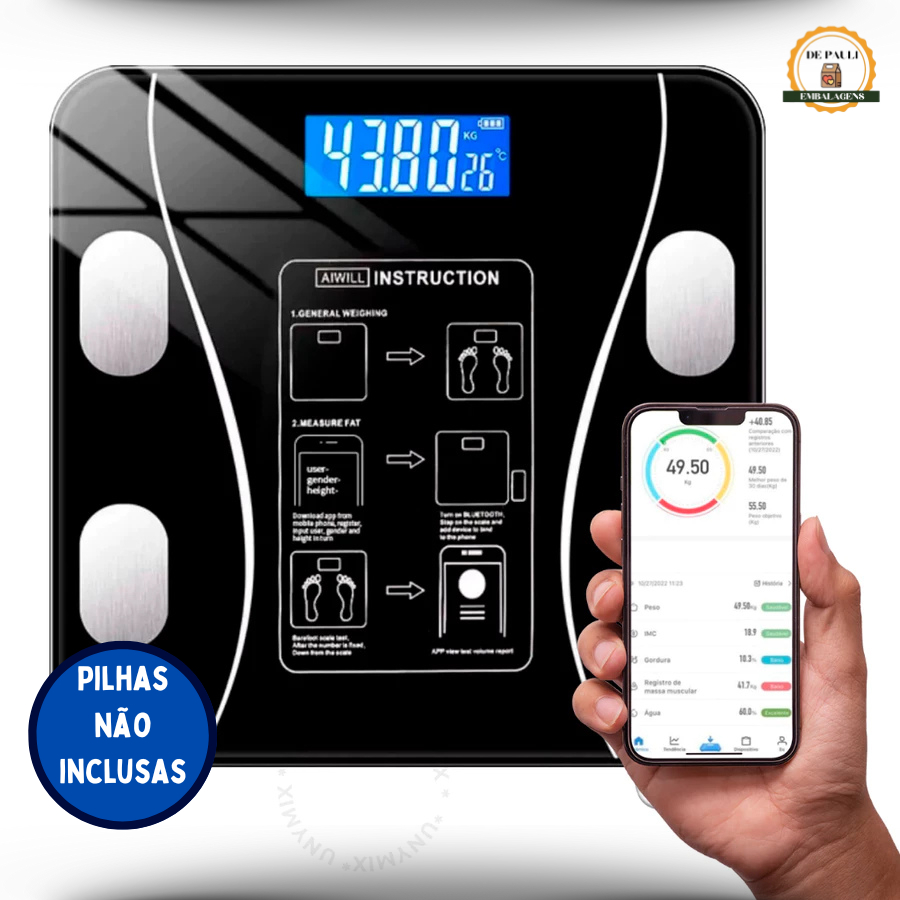 Balança Bioimpedância Digital Profissional Suporta Até 180kg via Bluethooth em Oferta na Shopee