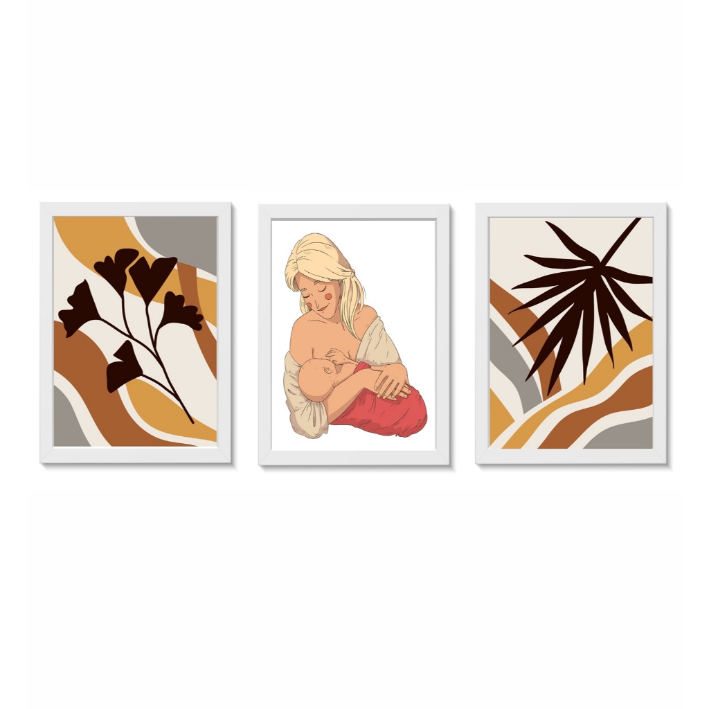 Kit 3 Quadros Decorativos Amamentação Aleitamento Materno Pediatria Medicina Moldura 20x30cm Madeira