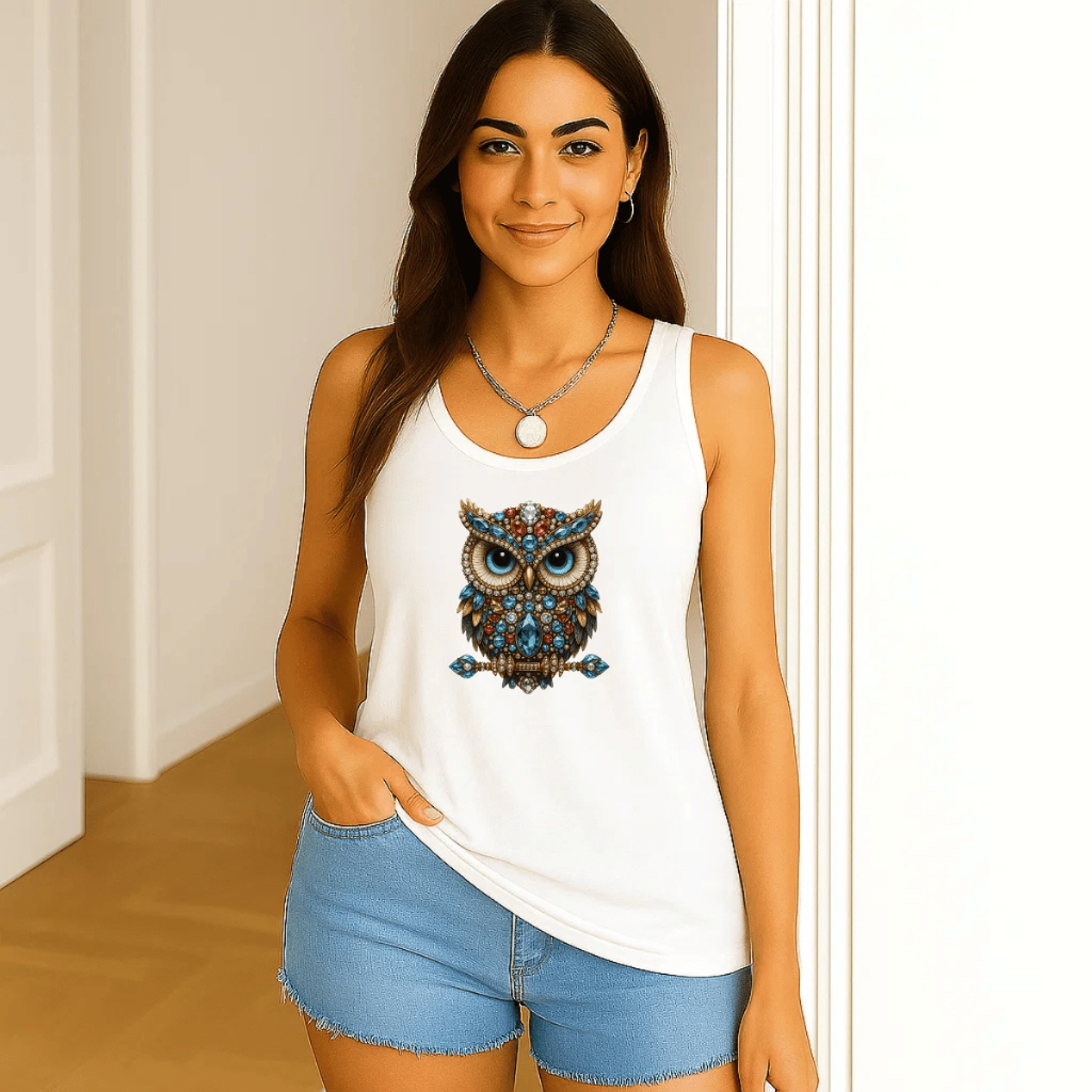 Regata Feminina Cavada Estampada Coruja Pedras Academia Treino 100% Algodão Premium Verão em Oferta na Shopee