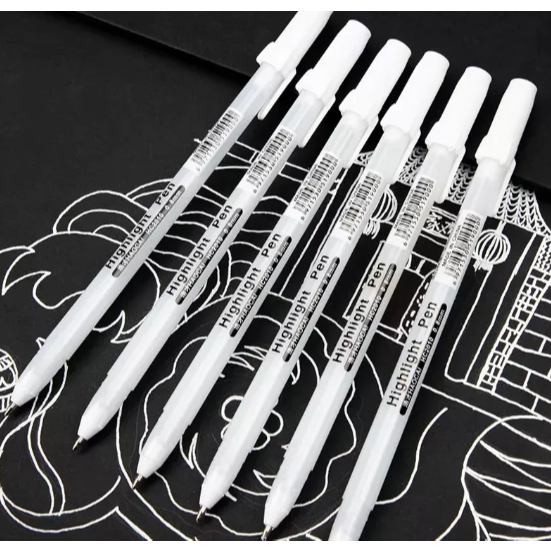 Canetas De Destaque Brancas De 12 Pacotes-Marcadores De Arte De 0.6 Mm Para Desenho Criativo , Escola E Design