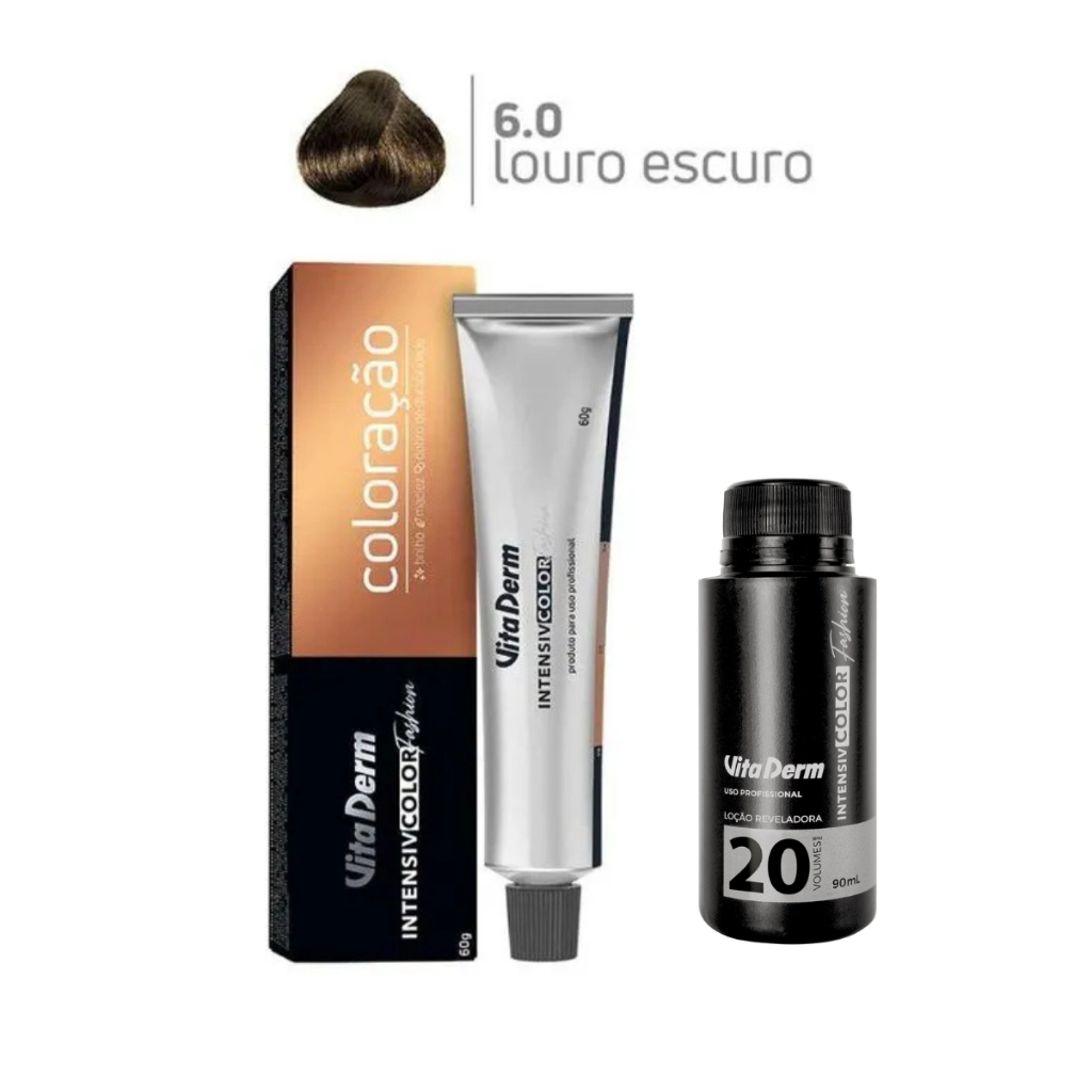 Kit Coloração 6.0 + Loção Reveladora 20Vol 90ml Vita Derm
