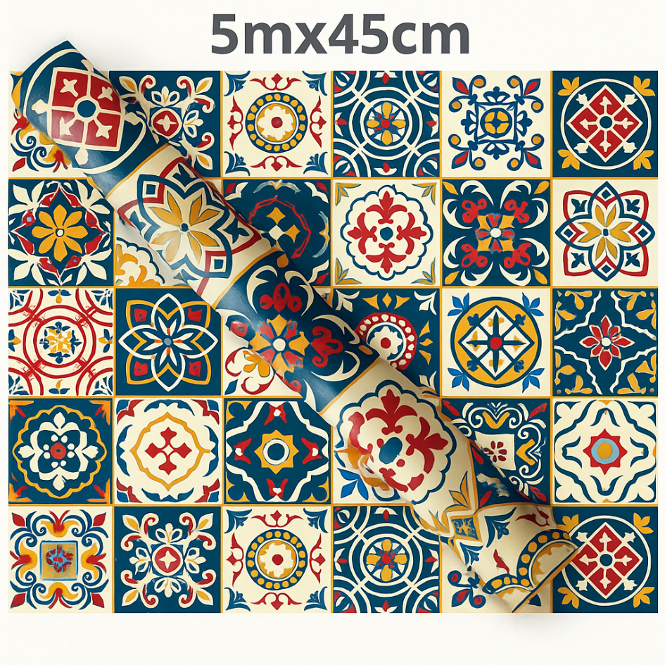 45Cm x5 Metros Papel De Parede Azulejo  Adesivo Auto Colante /Não Precisa de Cola