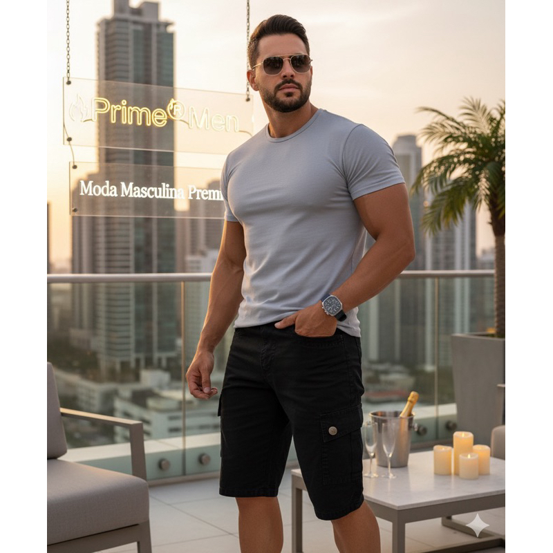 Bermuda Cargo de Sarja Premium Bermudas Masculina de Brim Short Elegante Casual Bermuda Militar