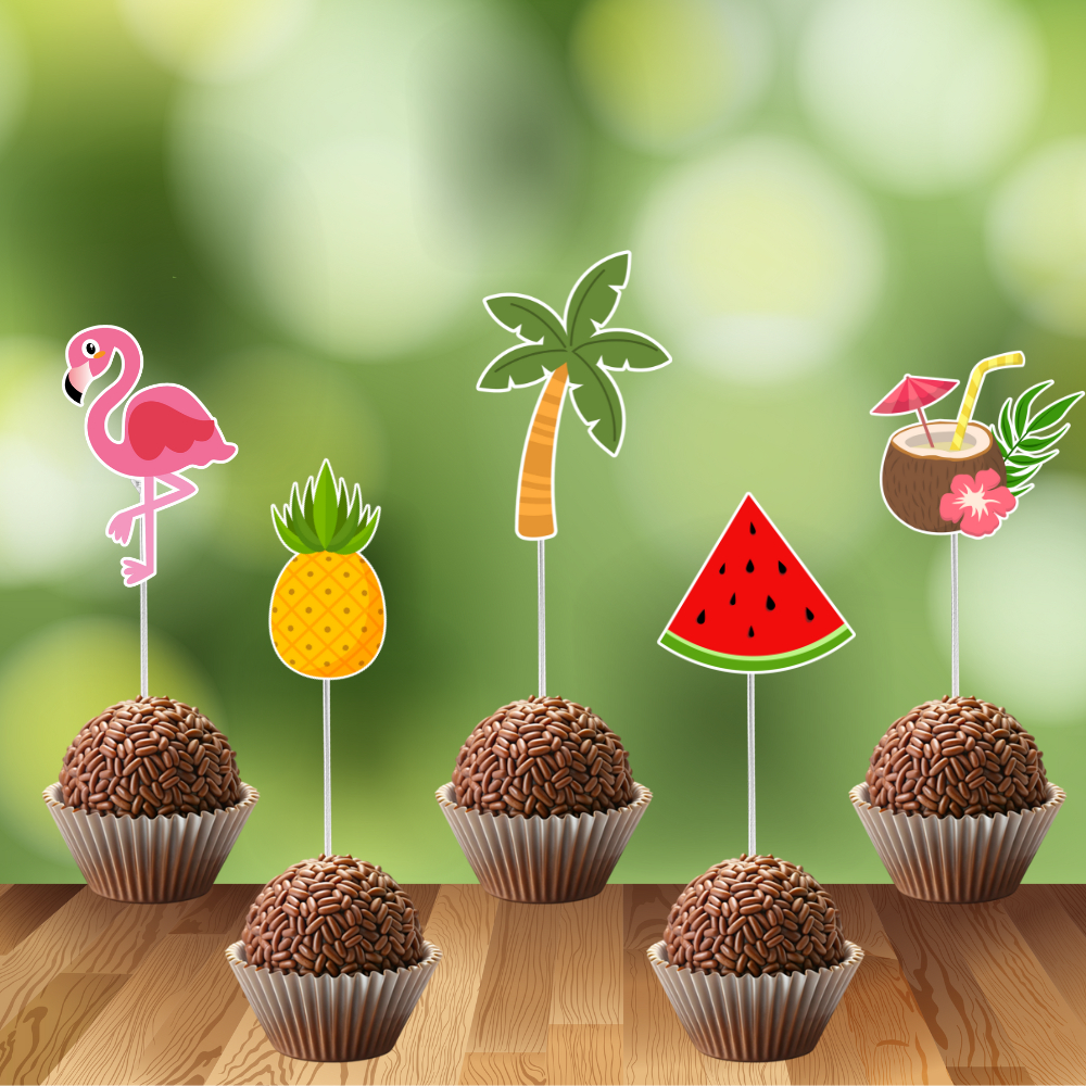 50 ou 100 Toppers Tags Topos  para docinho Flamingo Tropical - Personalizado Flamingo Tropical  - Lembrancinha