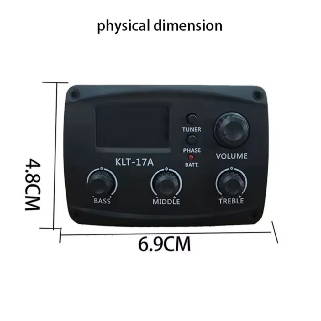 KLT-17A Guitarra acústica EQ Preamp, Digital Procedding Tuner, 3 Band Equalizer, Captador de guitarra, 70x48mm