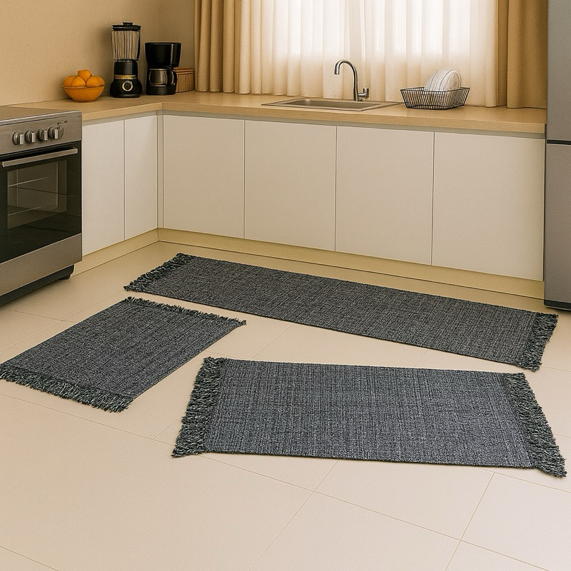 Jogo De Cozinha Tapete Passadeira Kit 3 Peças Tear Algodão Decoração em Oferta na Shopee