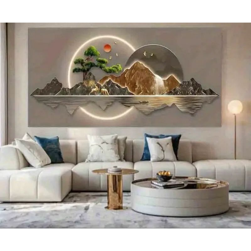🖼️ QUADRO DECORATIVO 1 PEÇA – MONTANHAS DOURADAS COM ÁRVORE BONSAI | ARTE MODERNA PARA SALA DE LUXO em Oferta na Shopee