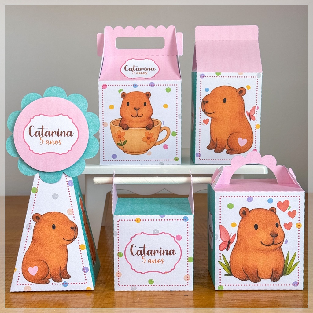 Kit Festa Capivara  Personalizado | Lembrancinhas | Caixa Milk/ Pirâmide | Capivara cute /Aniversário Pegue e Monte!