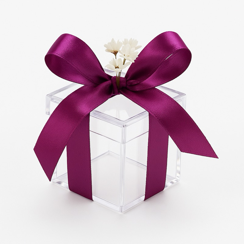 100 Caixinhas Acrílico 5x5+Flor decorativa Personalizadas Lembrancinhas Casamento,Chá de Bebê,Maternidade,Aniversário