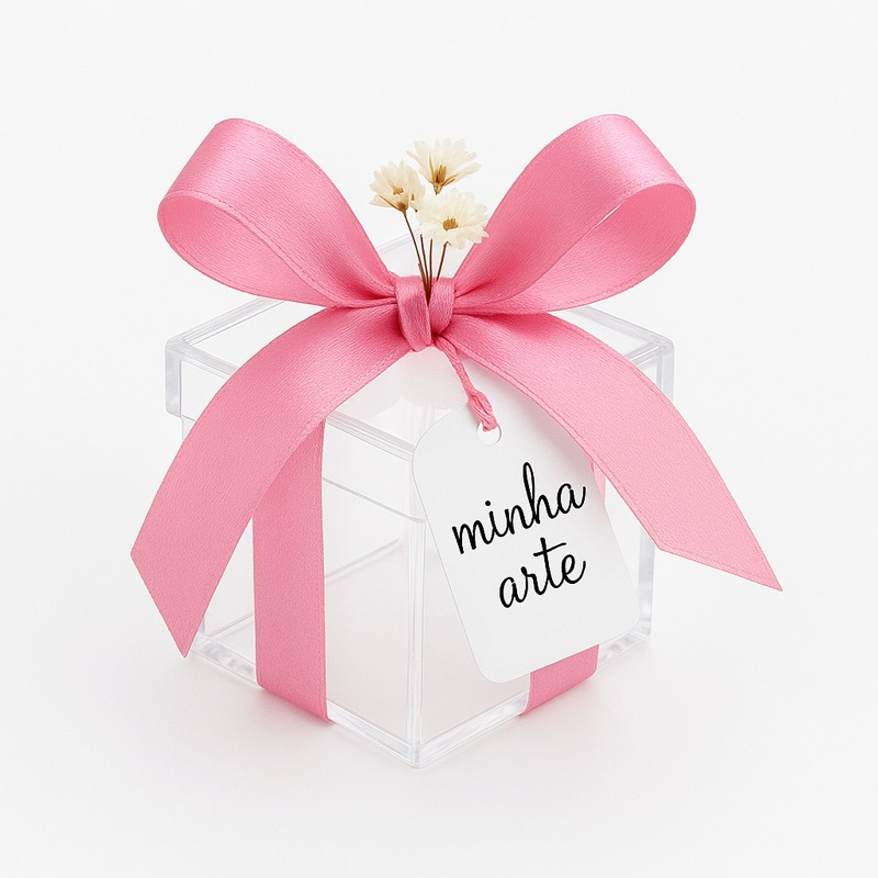 10|20|30 Caixinha Acrílico 5x5+Flor Sempre viva Personalizada Lembrancinha Casamento,Chá de Bebê,Maternidade,Aniversário