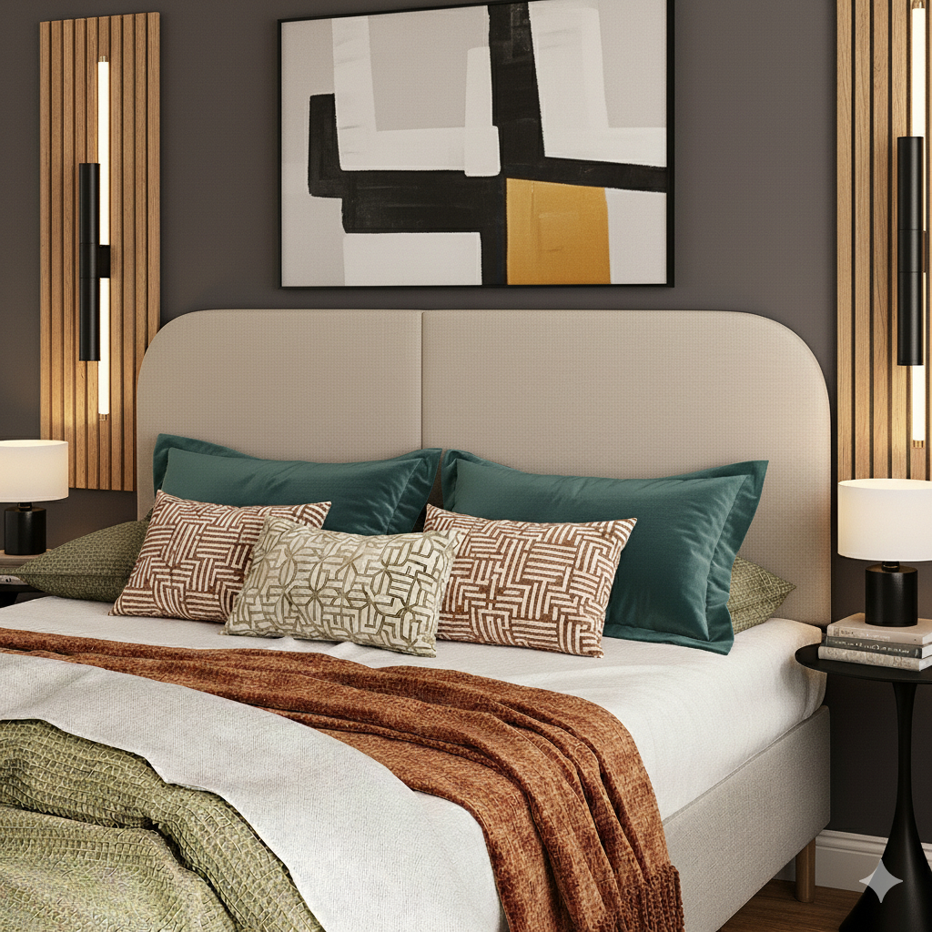Cabeceira Suspensa 1,40 Mel Estofada para Cama Box Casal Quarto Design Curvo