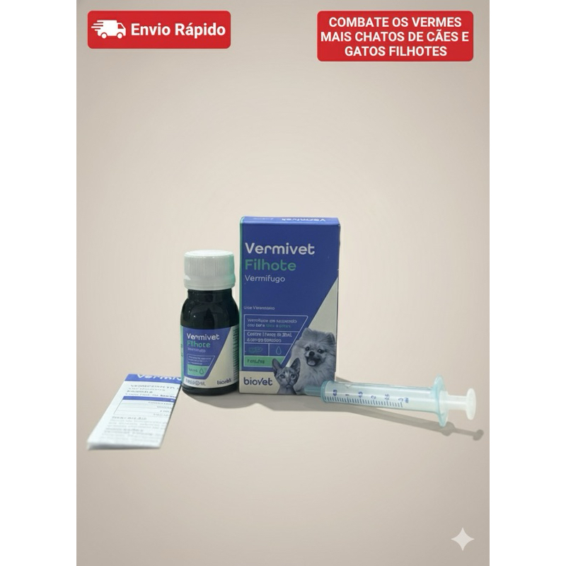 Vermivet Filhote Biovet 20ml – Vermífugo Oral para Cães e Gatos – Saúde Intestinal e Prevenção de Verminoses