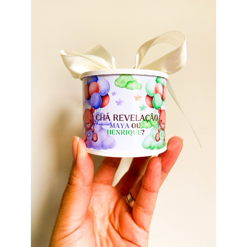 Kit Tubolatas Personalizadas 5x6cm URSINHOS CHÁ REVELAÇÃO LILÁS E VERDE|Lembrancinha Chá Revelação