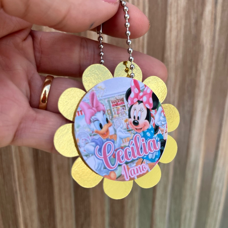 TAG APLIQUE minnie confeitaria com efeito 3d e correntinha- ESCOLHA SEU TEMA