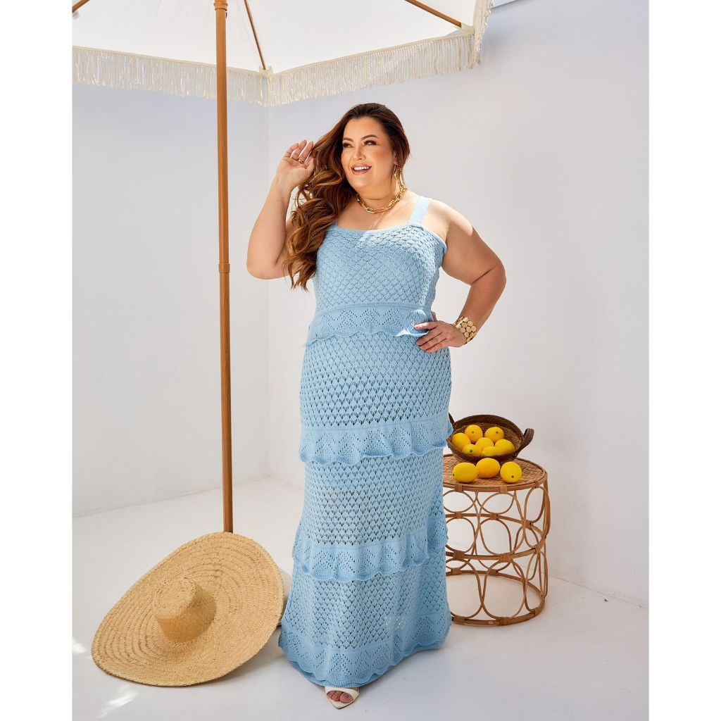 Vestido de trico tricot de modal rendado alça veste do 46 ao 52 plus size rendado com forro verao em Oferta na Shopee