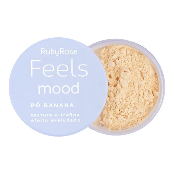 kit de um Pincel de Base Magico, Esponja Para Pó Facial c/2 Peças e Pó Banana Feels Mood Ruby Rose