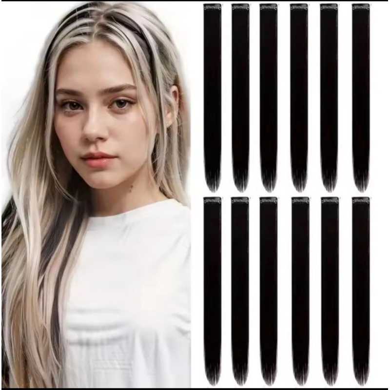Mechas preta tic tac de fibra orgânica de 65 cm suporta chapinha e babyliss cor mecha preto