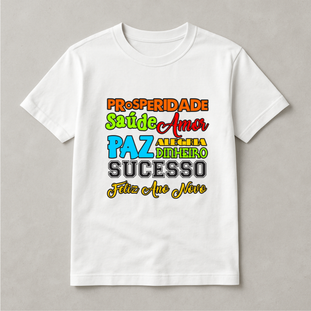 Camisa Feliz Ano Novo 2026 Unissex  Estilo Divertido e Positivo! Ótimo Acabamento E Durabilidade Anti-pilling Plus size