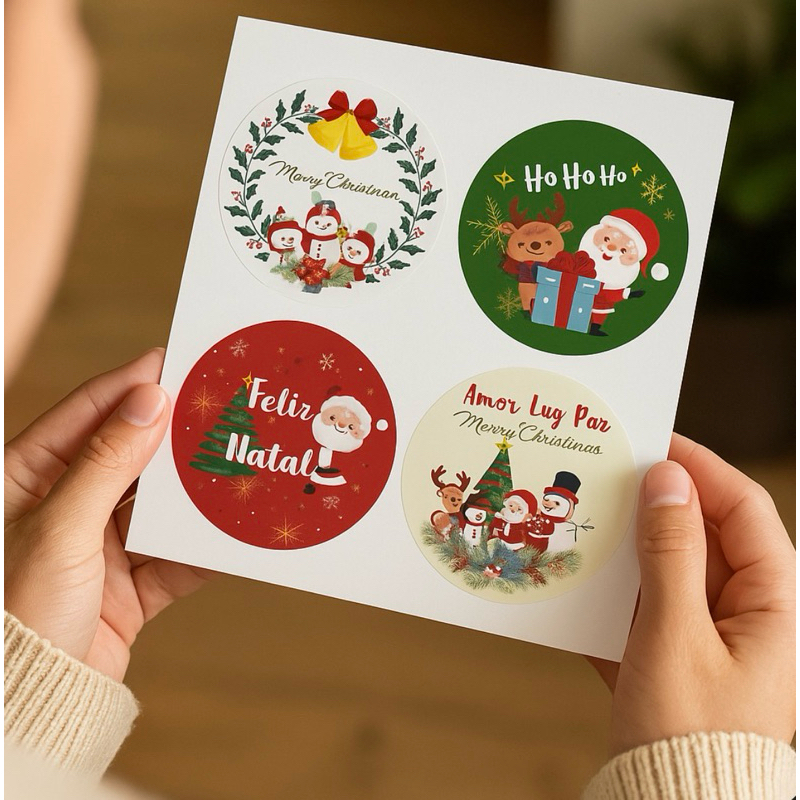 Kit com 200 adesivos Natalinos em Vinil - Decorativos para embalagens de Natal
