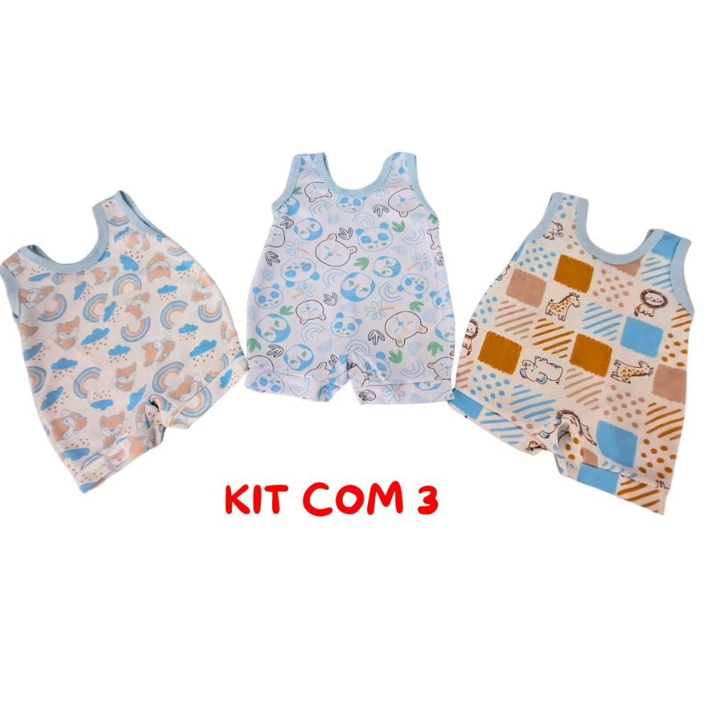 Macacao Bebê Banho De Sol  Estampado Kit Com 3 Menino Menina em Oferta na Shopee