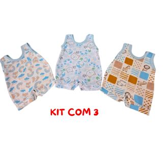 Macacao Bebê Banho De Sol  Estampado Kit Com 3 Menino Menina em Oferta na Shopee
