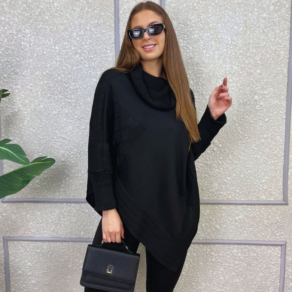 Poncho Bico Feminino Tricot Gola C/ Punho Inverno Casaco Blusa de Frio Lã