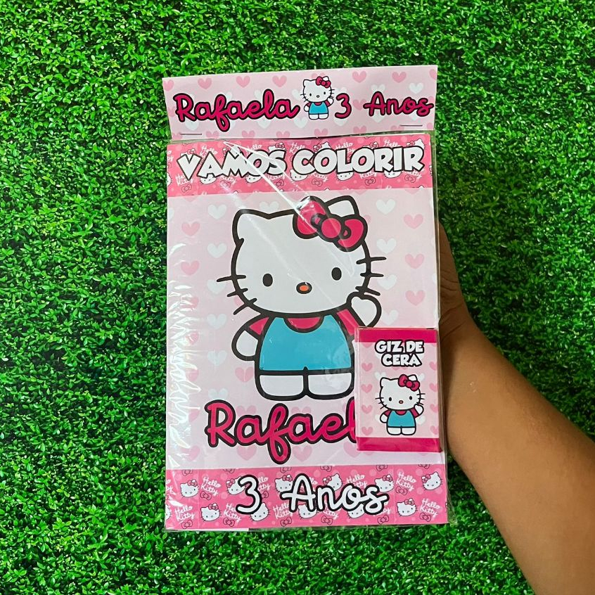 Revistinha de Colorir Personalizada Hello Kitty - Livrinho de Colorir - Lembrancinha de Aniversário Giz de Cera