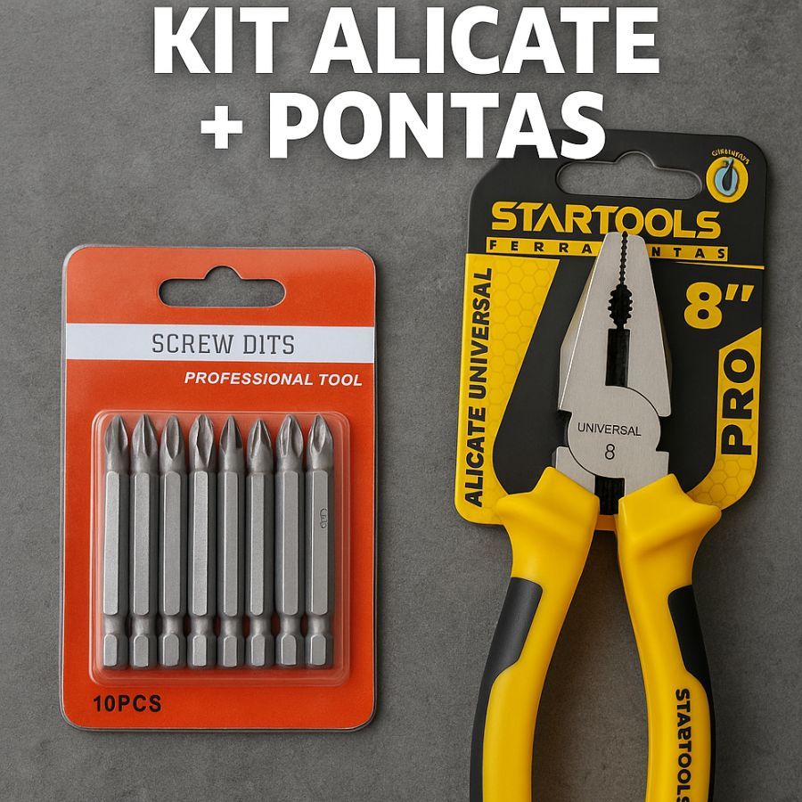Kit Jogo de Bits 10 Peças + Alicate Nº8 Startools Cabo de PVC