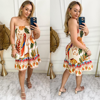 Vestido Curto Lastex Estampado em Oferta na Shopee