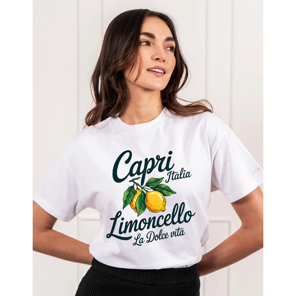 Camisetão Oversized Capri Limoncello Limão Itália La Dolce Vita Básico Tecido Alta Qualidade Premium